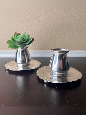 Vintage Mid Century Meriden International Silver Plate Candle Holder Pair